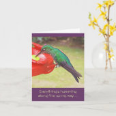 給餌器でハミングバードがハミングしている カード (黄色い花)