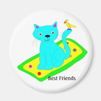 絨毯に黄色い鳥が乗った猫 マグネット