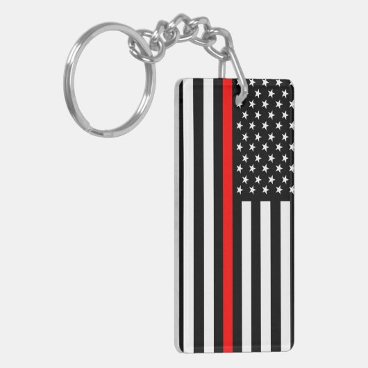 統一されたな赤線旗の消防士の消防士米国を薄くして下さい キーホルダー (正面左)