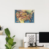 統一された州の地図 – アメリカの農業と農業 ポスター (ホームオフィス)