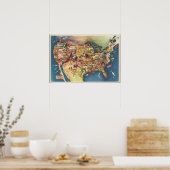 統一された州の地図 – アメリカの農業と農業 ポスター (キッチン)