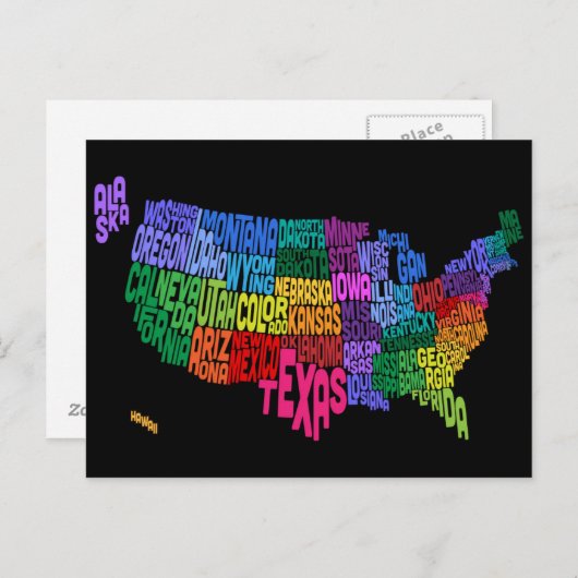 統一された州タイポグラフィ文字マップ ポストカード (正面/裏面)