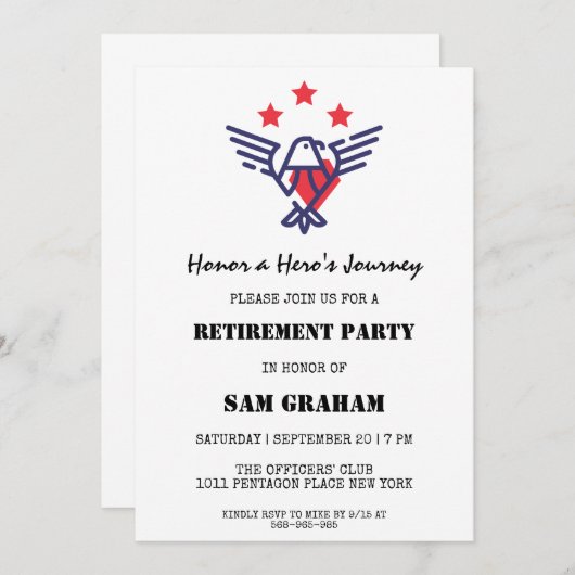 統一された州フラグ軍隊退職招待状 招待状 (正面/裏面)