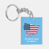 統一された州マップとフラグ赤白青エレガント キーホルダー (正面左)