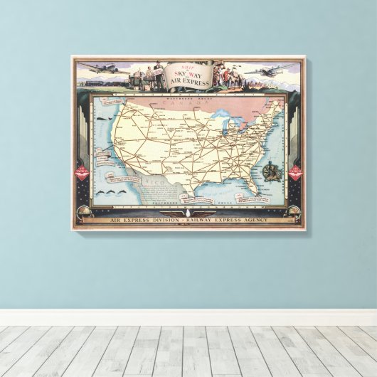 統一された州マップ天窓を空輸表現 キャンバスプリント (インサイチュ (ウッドフロア))