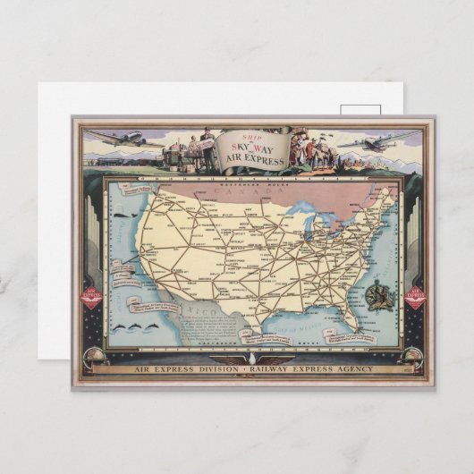 統一された州マップ天窓を空輸表現 ポストカード (正面/裏面)