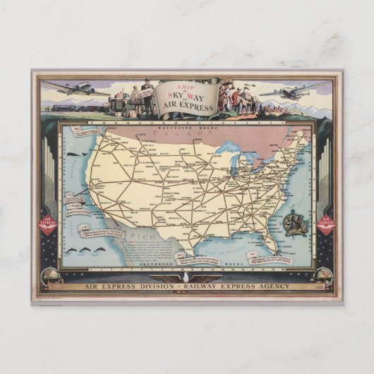 統一された州マップ天窓を空輸表現 ポストカード (正面)