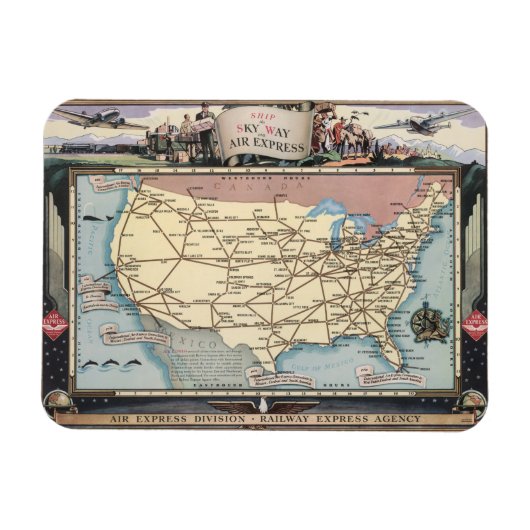 統一された州マップ天窓を空輸表現 マグネット (横)