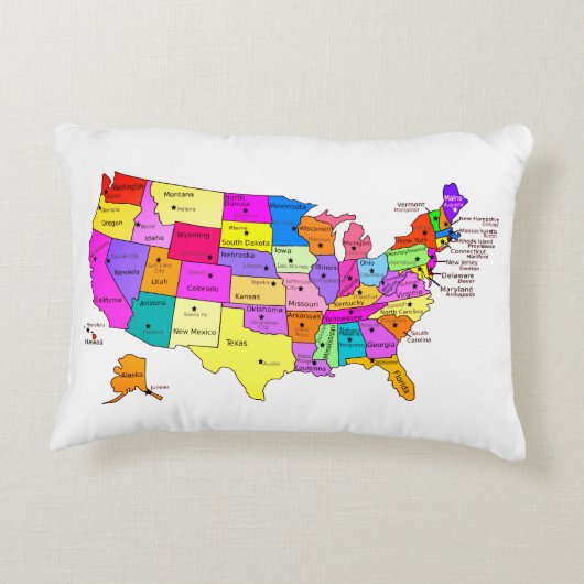 統一された州マップ州名と大文字 アクセントクッション (裏面)