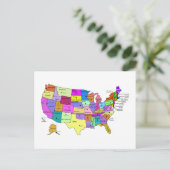 統一された州マップ州名と大文字 ポストカード (スタンド正面)