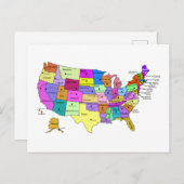 統一された州マップ州名と大文字 ポストカード (正面/裏面)