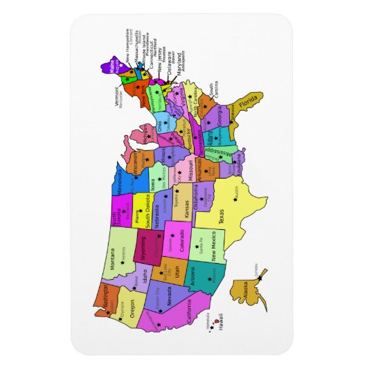 統一された州マップ州名と大文字 マグネット (縦)
