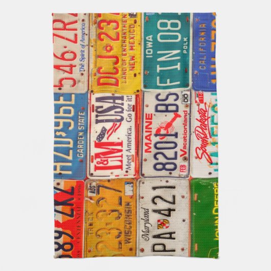 統一された州ライセンスプレートアートアメリカ キッチンタオル (縦)