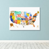 統一された州ライセンスプレートマップキャンバスプリント キャンバスプリント (インサイチュ (ウッドフロア))