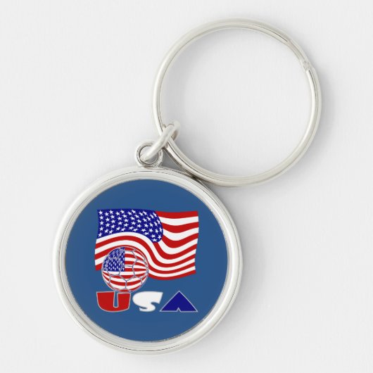 統一された州国旗USAサッカーボールブルー背景 キーホルダー (正面)
