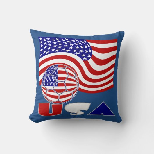 統一された州国旗USAサッカーボールブルー背景 クッション (正面)