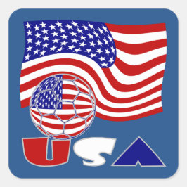 統一された州国旗USAサッカーボールブルー背景 スクエアシール