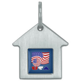 統一された州国旗USAサッカーボールブルー背景 ペットネームタグ