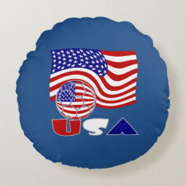 統一された州国旗USAサッカーボールブルー背景 ラウンドクッション