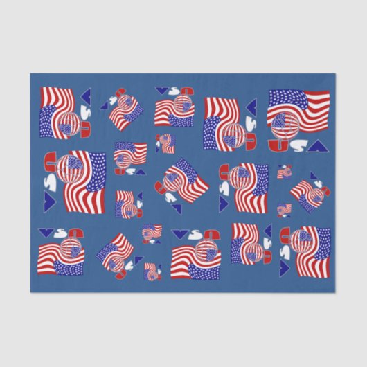 統一された州国旗USAサッカーボールブルー背景 薄葉紙 (正面)