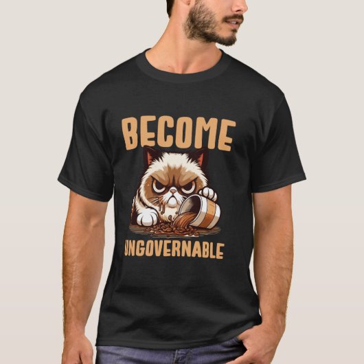 統制不能な猫 コーヒーをこぼす ユーモア Tシャツ (正面)