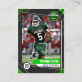 統計を含む緑と黒のサッカーのトレーディングカード コーリングカード (正面)