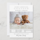 統計カモダンード付きの写真の誕生告知 招待状 (正面)