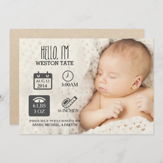 統計生まれたばかりの発表 案内状 (正面/裏面)