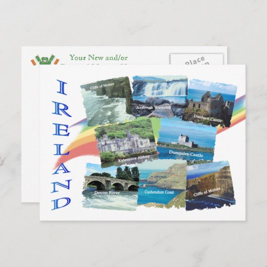 絵のようなアイルランドの8つの風光明媚な画像と虹 ポストカード (正面/裏面)