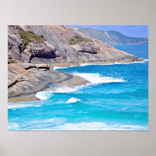 絵のような海の風景 優しい波と崖の写真 ポスター (正面)