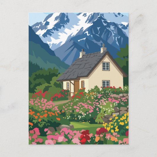 絵のように美しいアルプスのキャビンと色彩豊かな花園 ポストカード (正面)