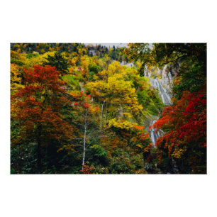絵のように美しい景色の秋羽衣滝北海道 ポスター