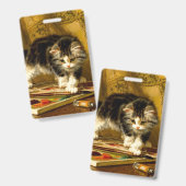 絵の具と筆で遊ぶ子猫 バッジ (正面&裏面)
