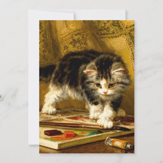 絵の具と筆で遊ぶ子猫 招待状 (正面)