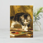 絵の具と筆で遊ぶ子猫 招待状 (スタンド正面)