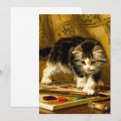 絵の具と筆で遊ぶ子猫 招待状 (正面/裏面)