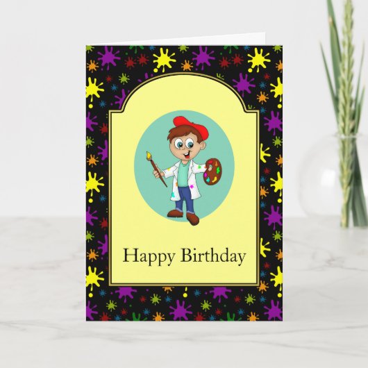 絵の具の飛沫と少年アーティスト カード (正面)