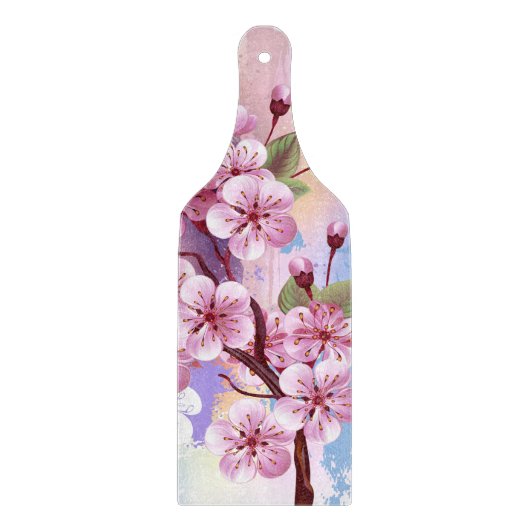 絵の背景にピンクの桜 カッティングボード (正面)