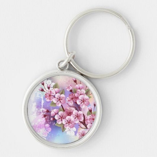 絵の背景にピンクの桜 キーホルダー (正面)