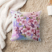 絵の背景にピンクの桜 クッション (ブランケット)