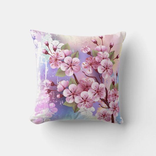 絵の背景にピンクの桜 クッション (正面)