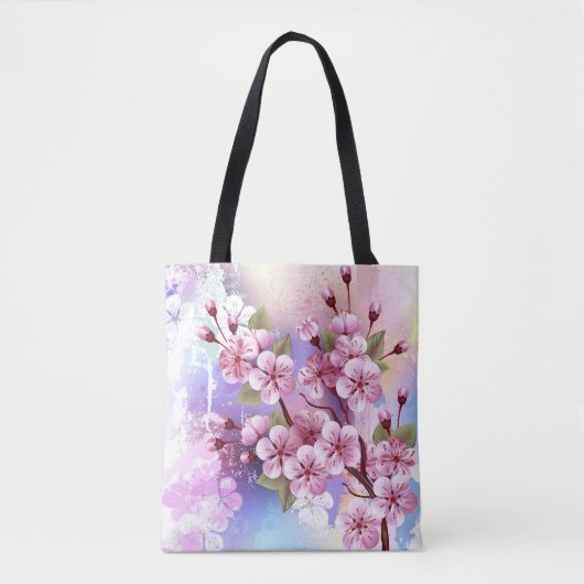 絵の背景にピンクの桜 トートバッグ (正面)