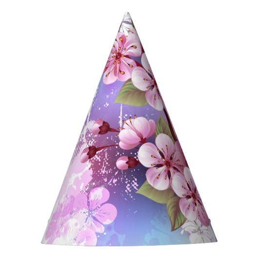 絵の背景にピンクの桜 パーティーハット (正面)