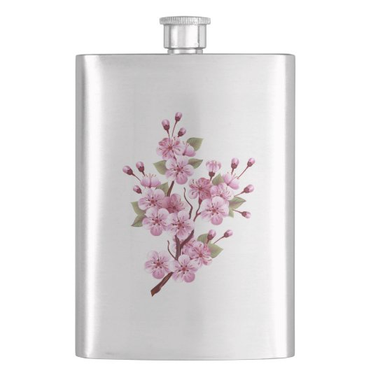 絵の背景にピンクの桜 フラスク (正面)