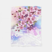 絵の背景にピンクの桜 フリースブランケット (正面)