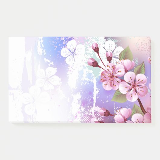 絵の背景にピンクの桜 ポストイット (正面)