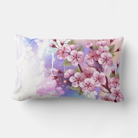絵の背景にピンクの桜 ランバークッション (正面)