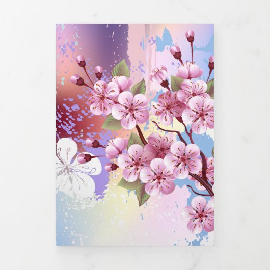 絵の背景にピンクの桜 三つ折り招待状 (カバー)