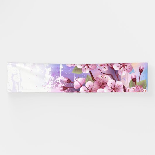 絵の背景にピンクの桜 横断幕 (横)