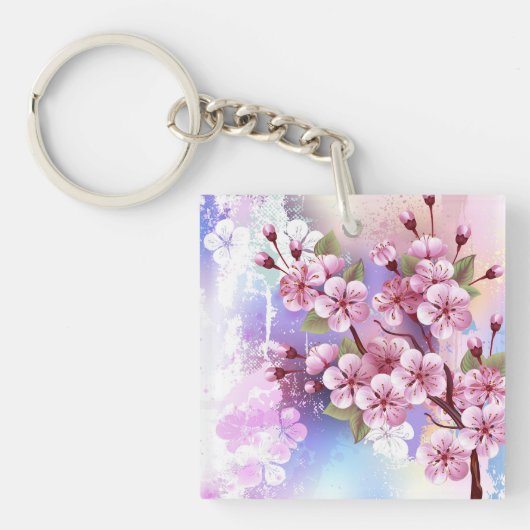 絵の背景に淡い桜 キーホルダー (正面)